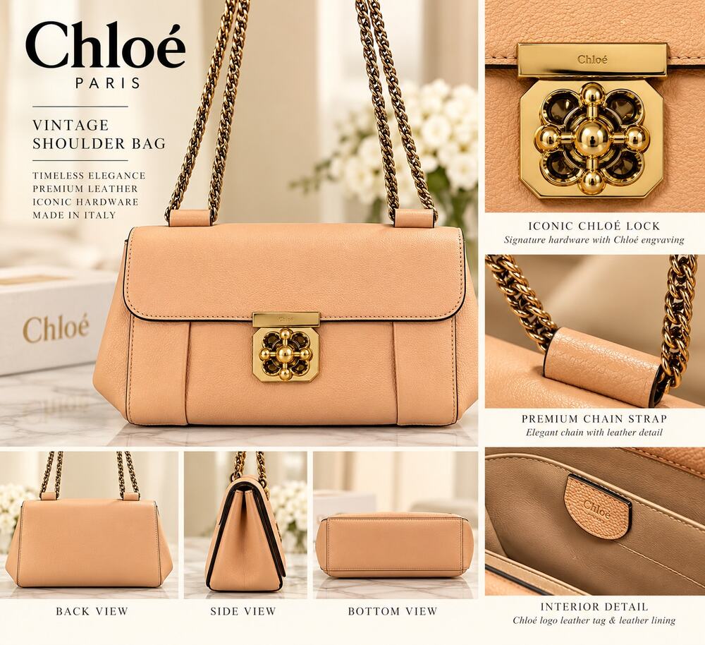 Chloe Elsie Medium Leather Shoulder Bag*BEIGE*EXCELLENT CONDITION